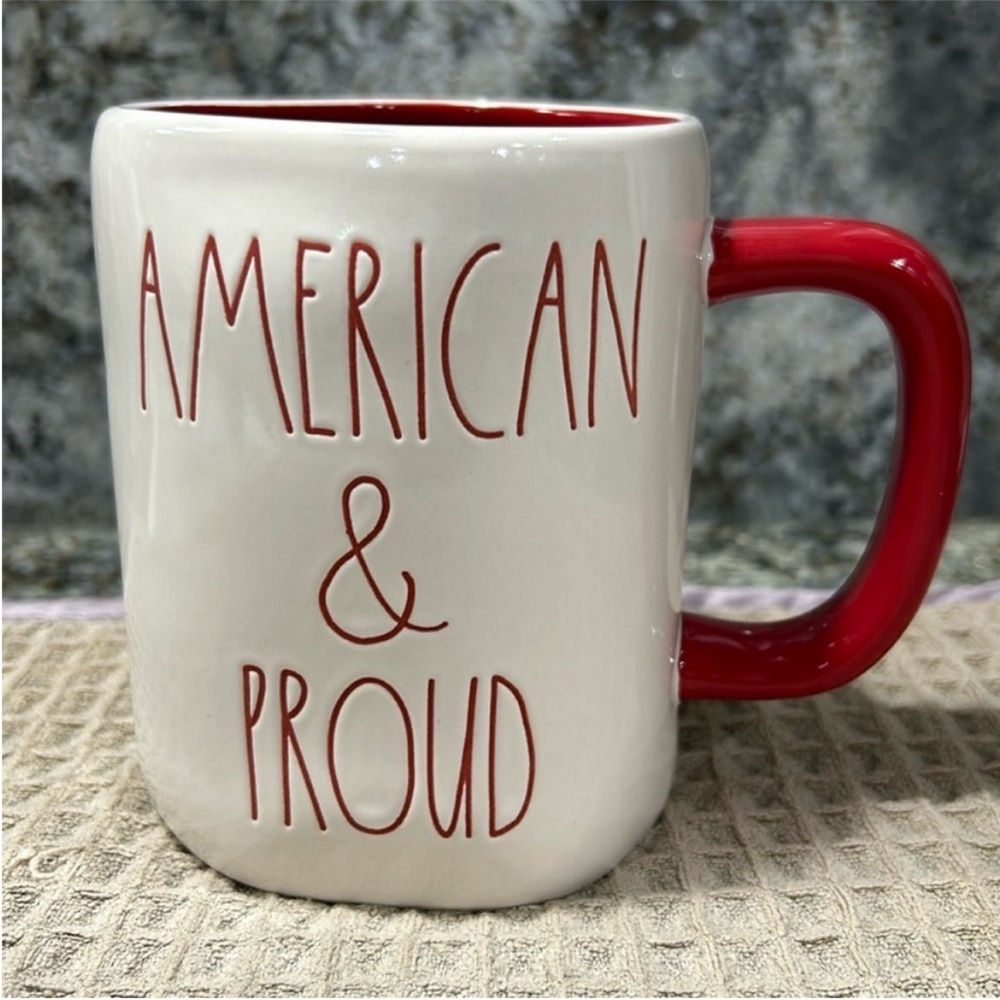 NWT Rae Dunn “American & Proud” Mug 16 oz Red White Patriotic Coffee Cup